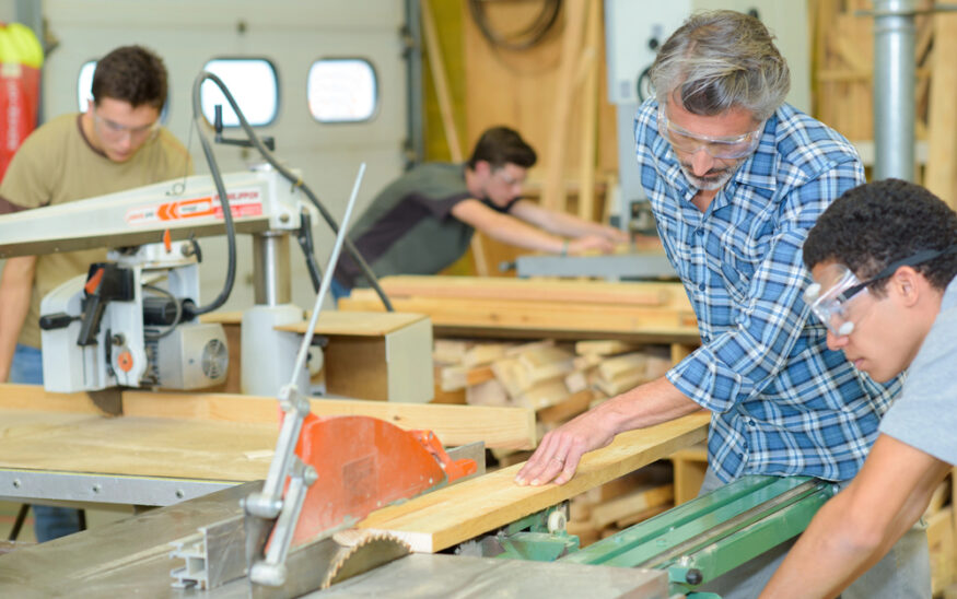 Students working on construction project